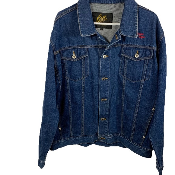 Vintage 90s Y2K Denim Jacket Riviera Hotel Las Vegas Men L Trucker Jean Blue EUC - Picture 3 of 15